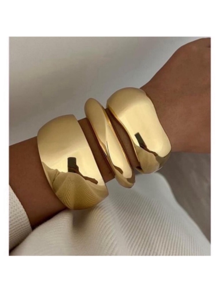 Chunky Gold Bangle Set | Wide 14k Plated Stackable Bracelets.